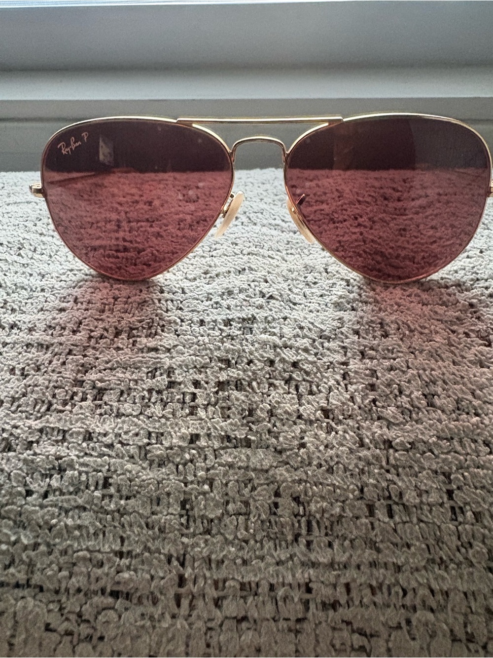 Ray-Ban Women's Gold Frame Sunglasses with Rose Lenses